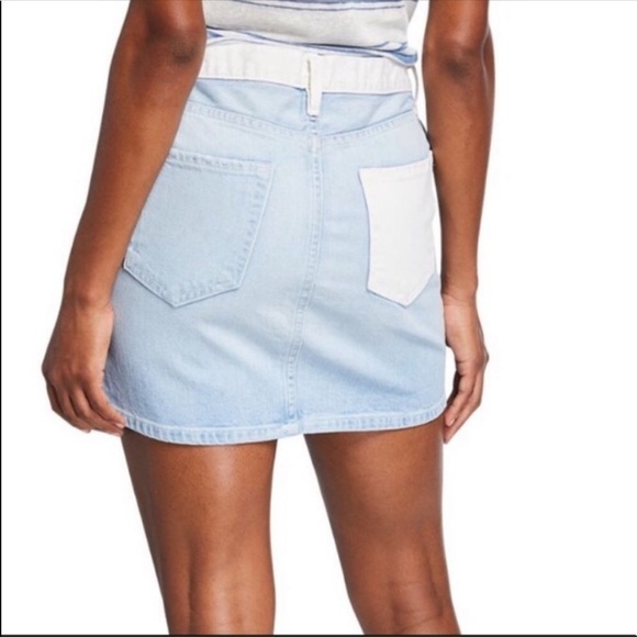 Frame Denim Two Toned Union Color Block Jean Mini Skirt - Picture 2 of 6